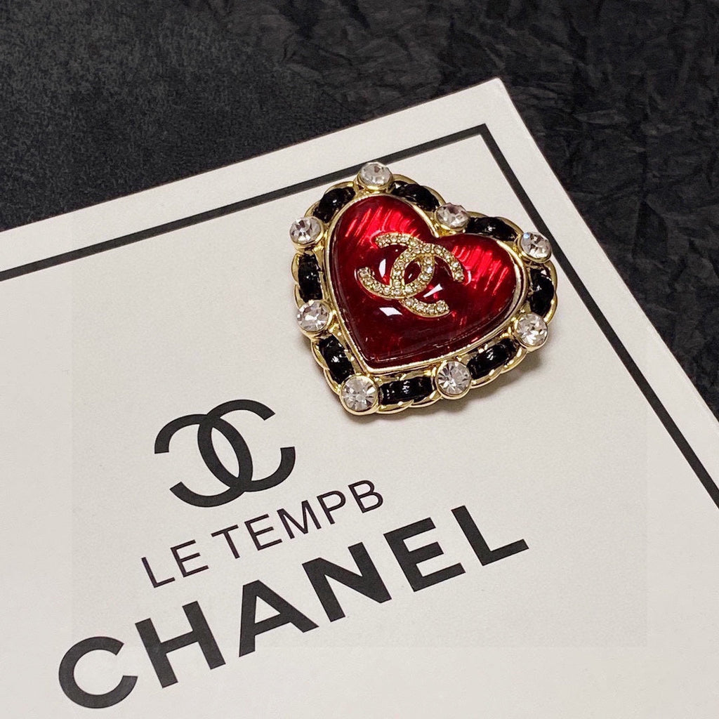 18K Chanel Red Crystal Heart Brooch