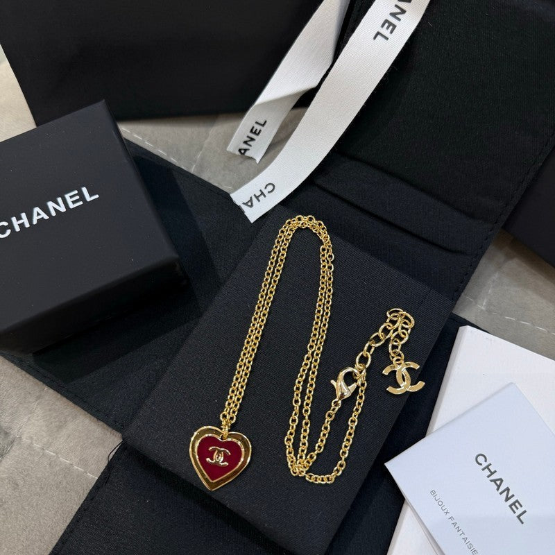 18K Chanel Black & Red Heart Gold Necklace