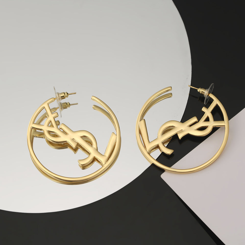 18K Saint Laurent YSL Monogram Earrings