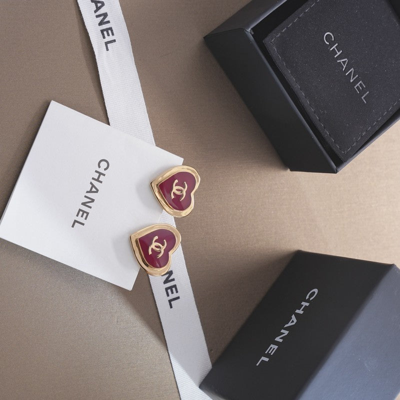 18K Chanel Black & Red Heart Earrings