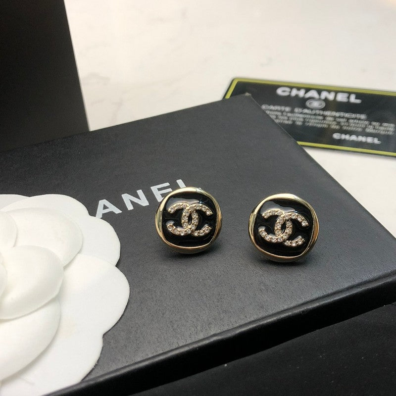18K Chanel Black & White Diamond Gold Earrings