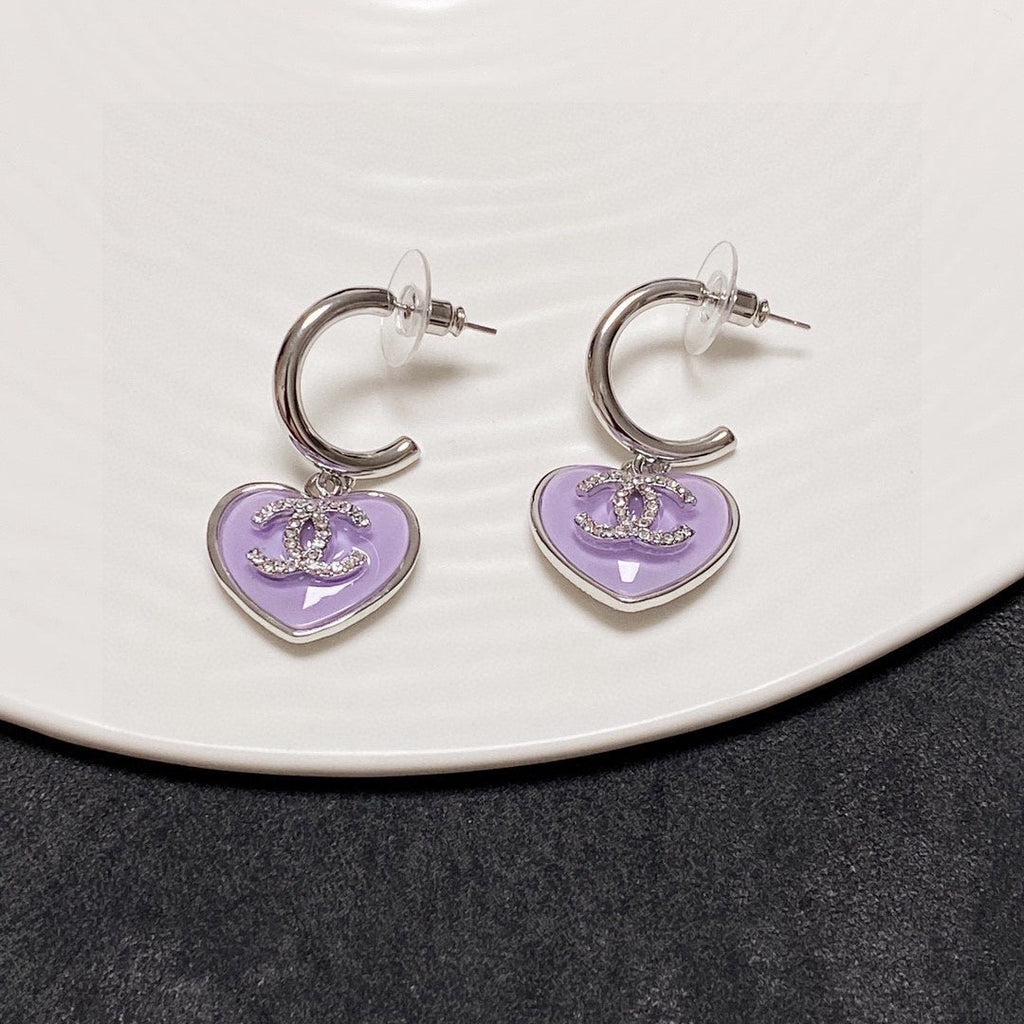 18K Chanel Purple Heart Earrings