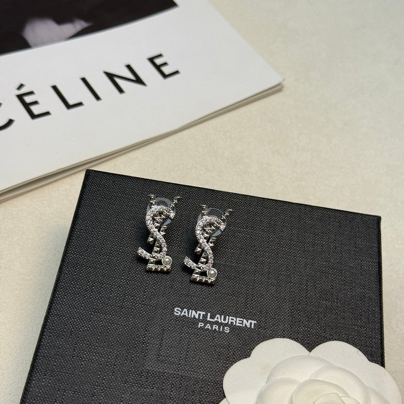 18K Saint Laurent YSL Gold Diamond Earrings