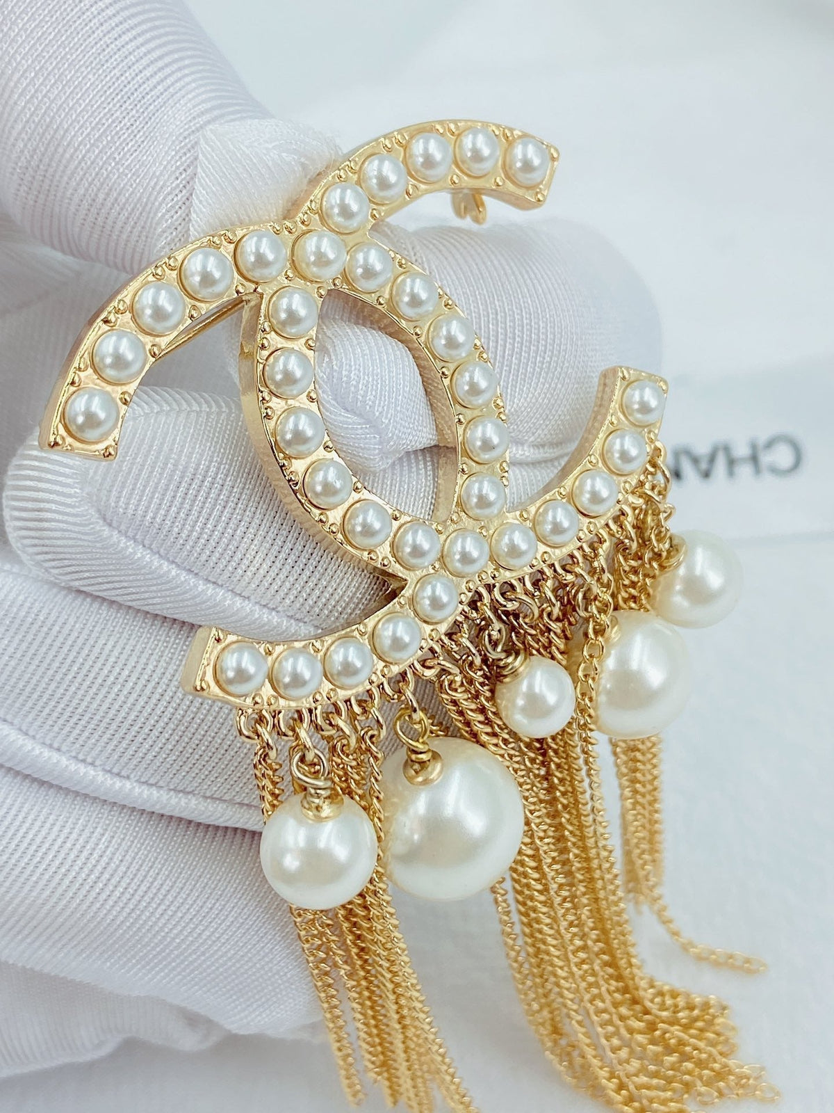 18K Chanel Pearl Tassel Brooch