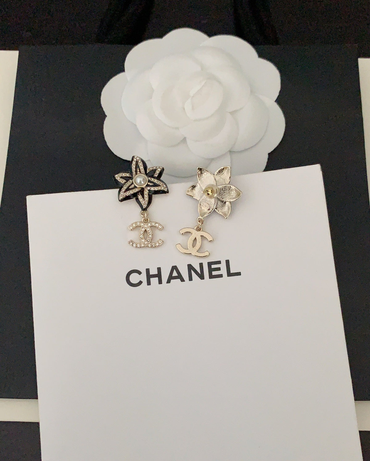 18K Chanel Camellia Pendant Earrings