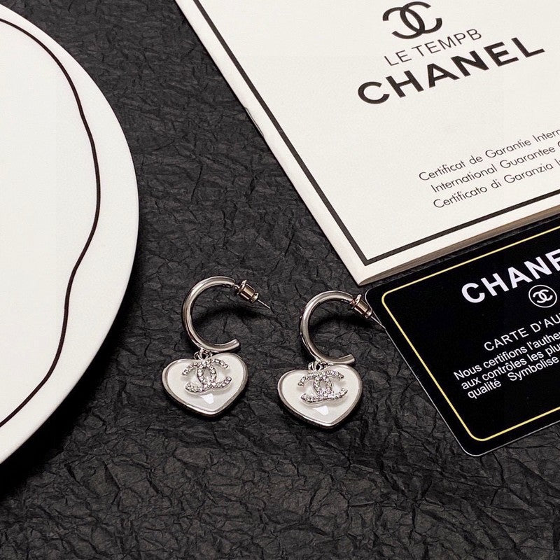 18K Chanel White Heart Earrings