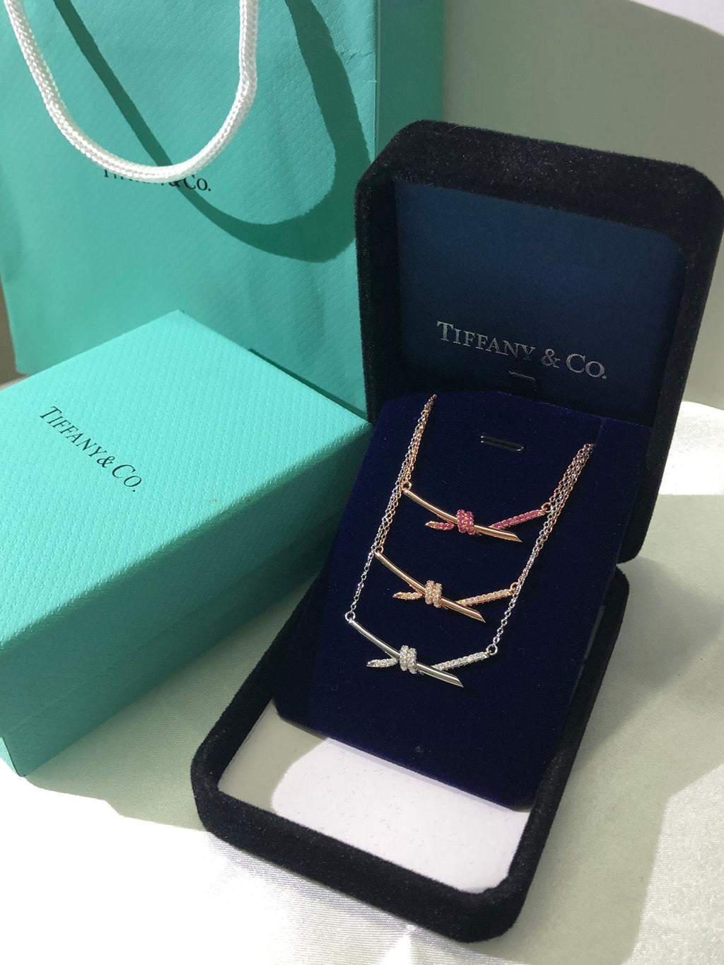 18K Tiffany & Co. Knot Pendant Diamond Necklace