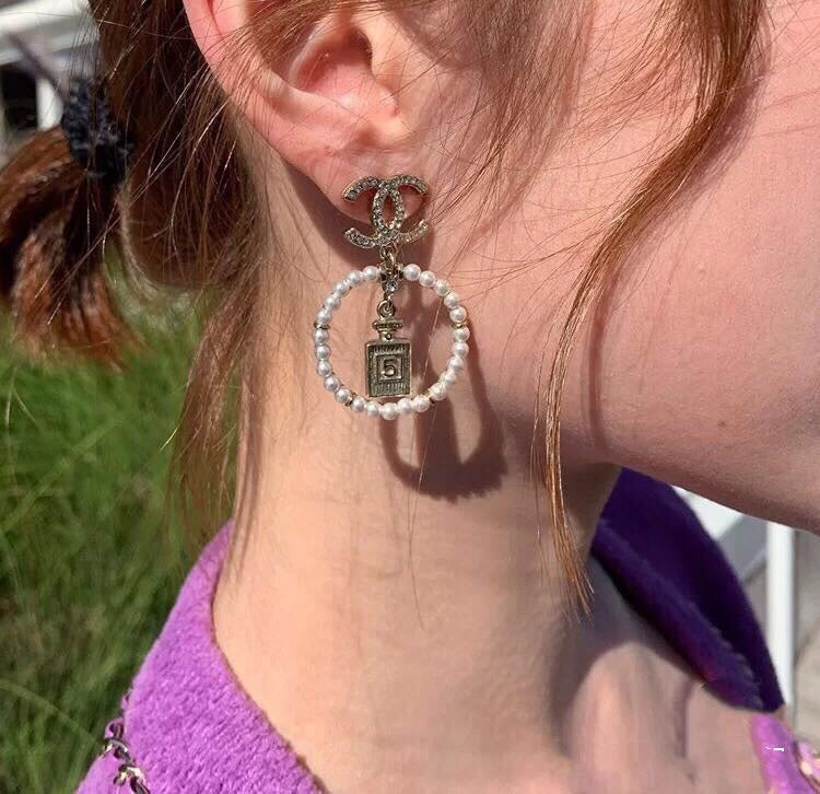 18K Chanel No5 Perfume Pendant Earrings
