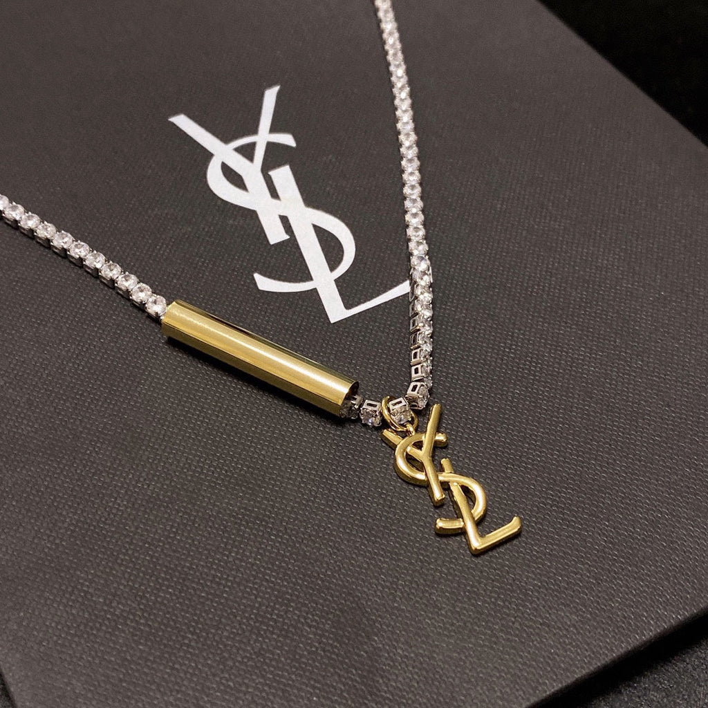 18K Saint Laurent YSL Chain Diamond Necklace