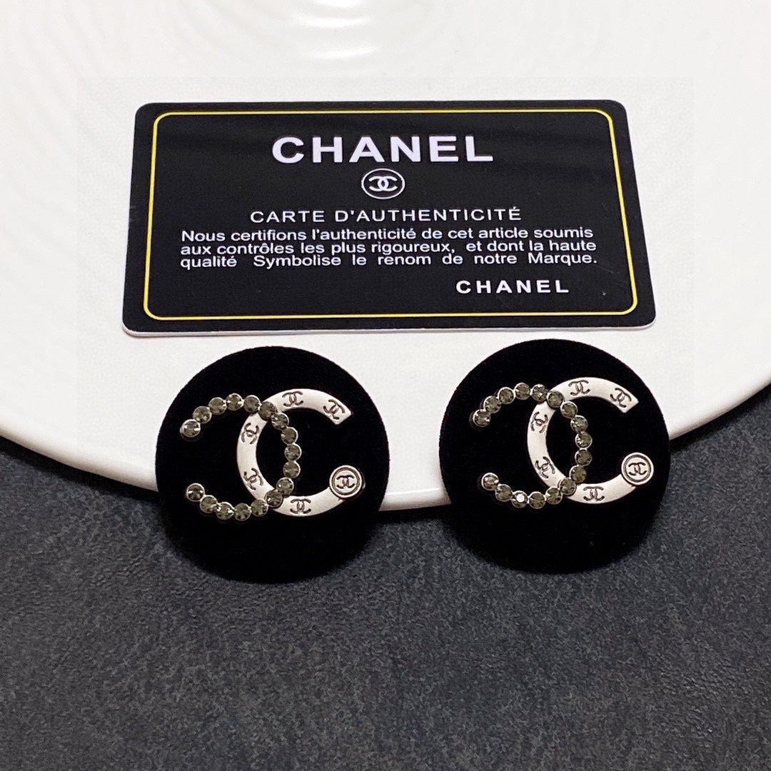 18K Chanel Black Resin Crystals Earrings
