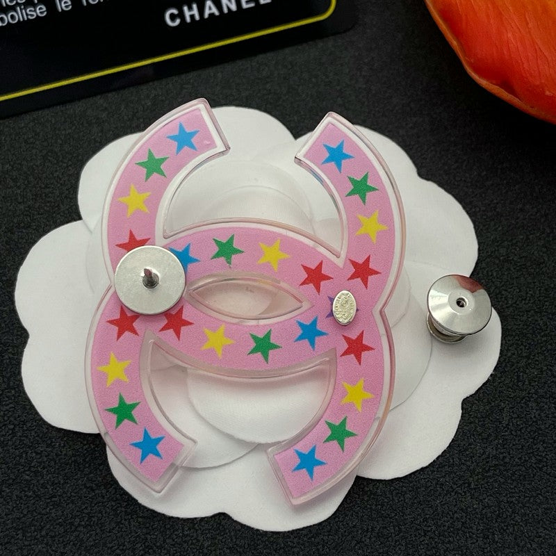 18K Chanel Pink & Black Star Brooch