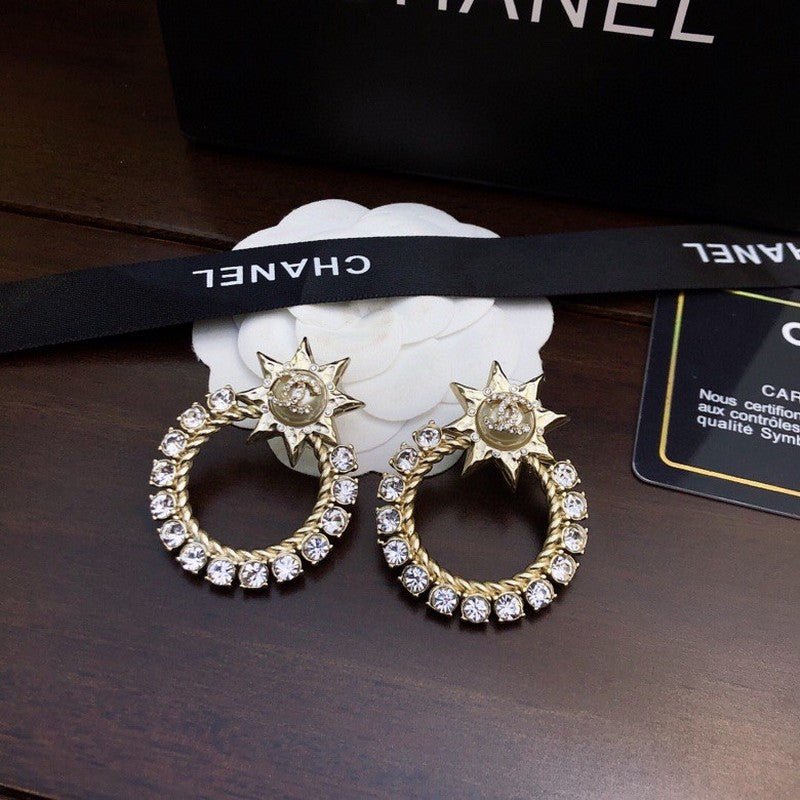 18K Chanel Star Full Crystal Earrings