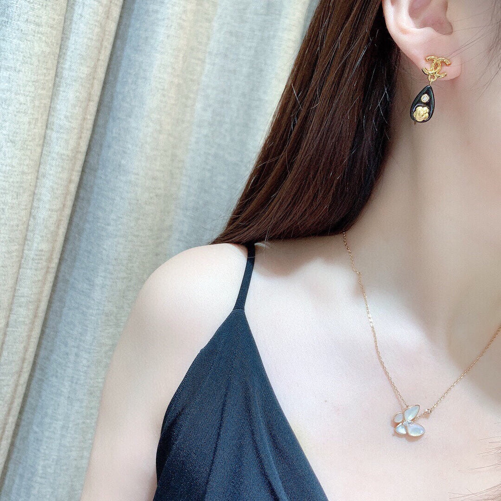 18K Chanel Camellia Pendant Earrings