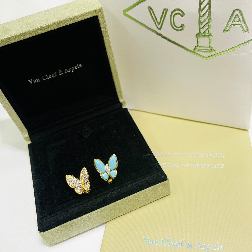18K Van Cleef & Arpels Two Butterfly Turquoise Earrings
