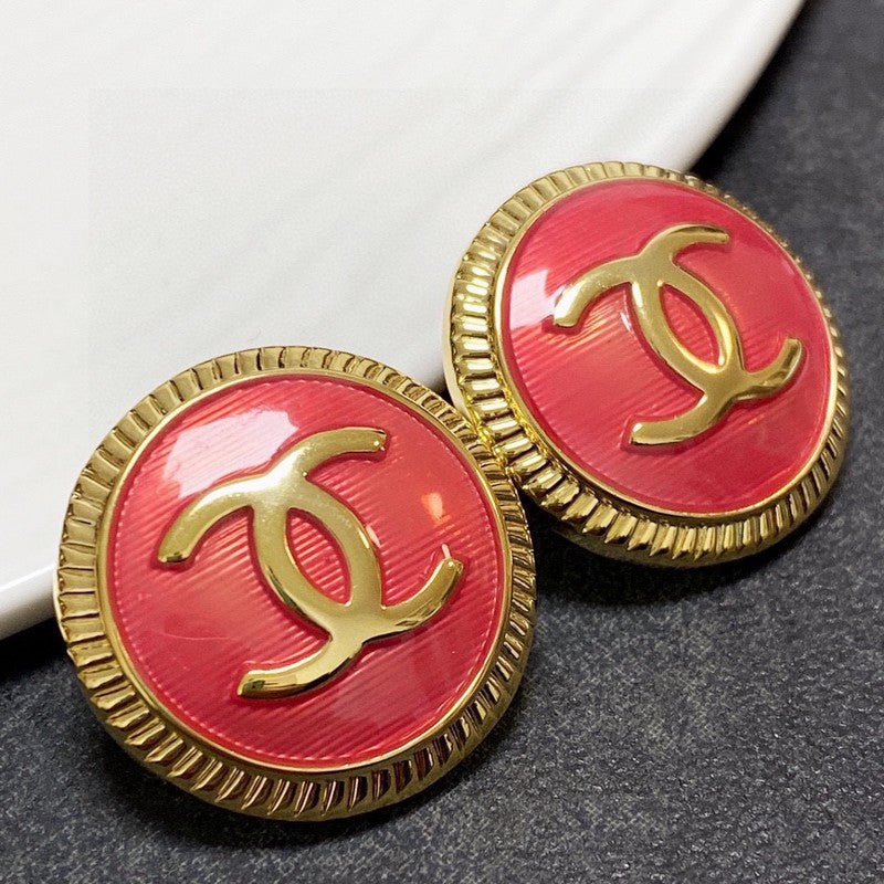 18K Chanel Pink Round Earrings