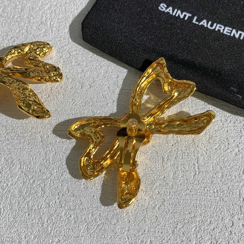 18K Saint Laurent YSL 26C Butterfly Gold Earrings