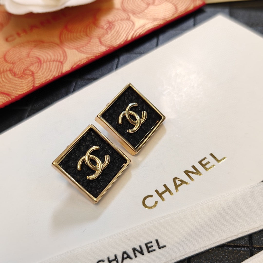 18K Chanel Black Square Earrings