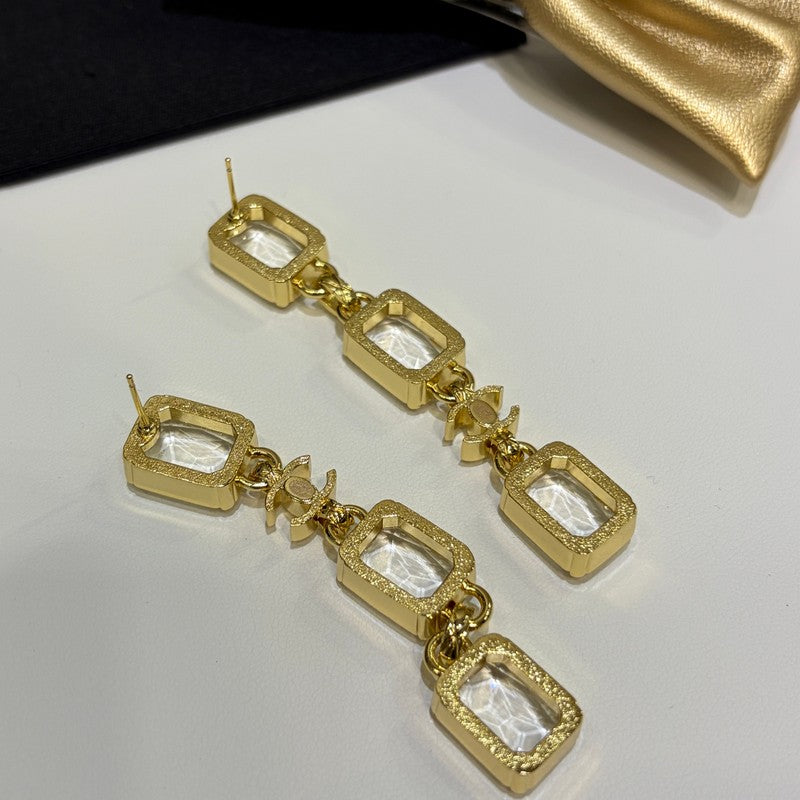 18K Chanel 26P Crystal Gold Earrings