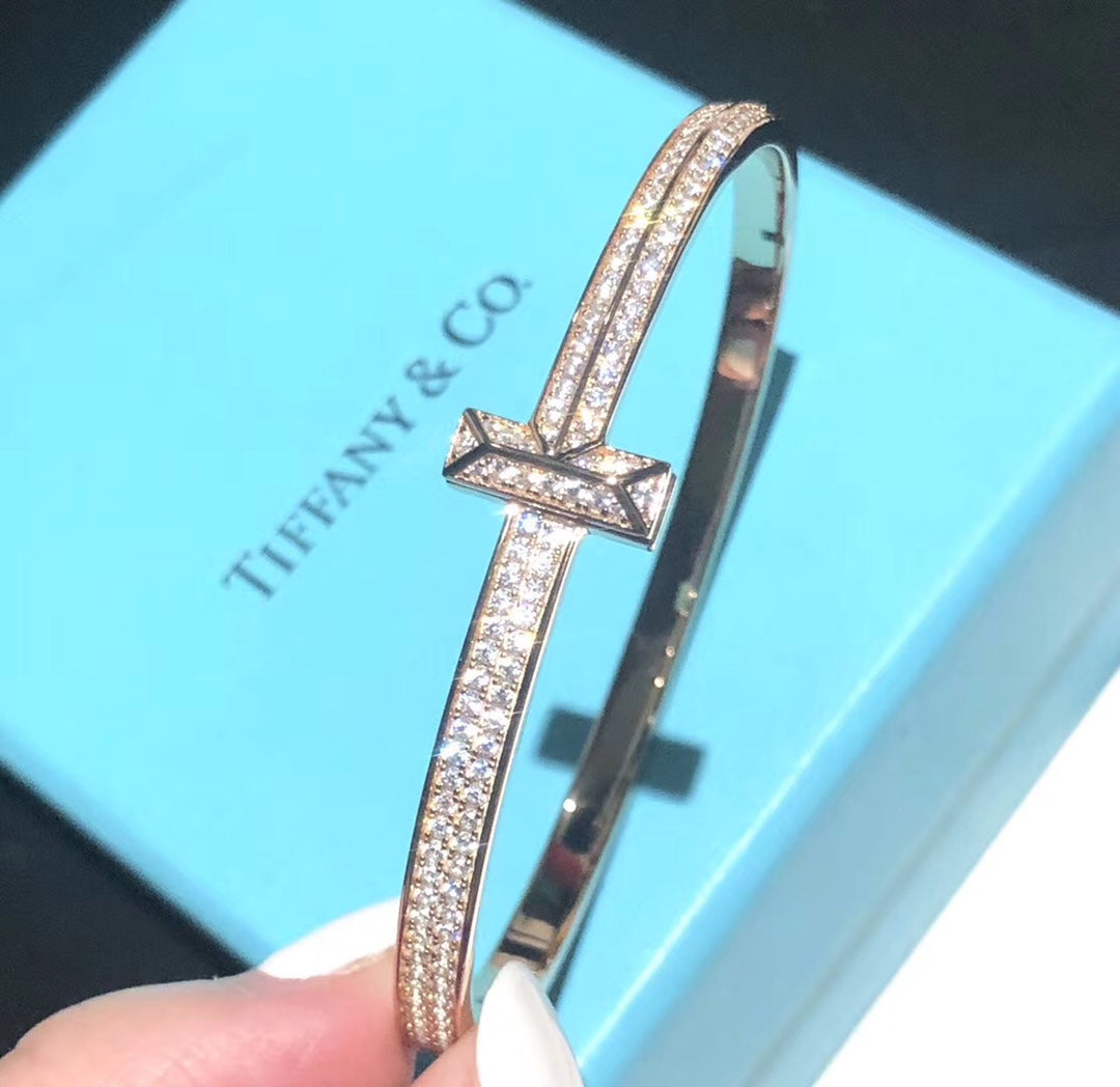 18K Tiffany & Co. T1 Wide Diamond Hinged Bangle Bracelet
