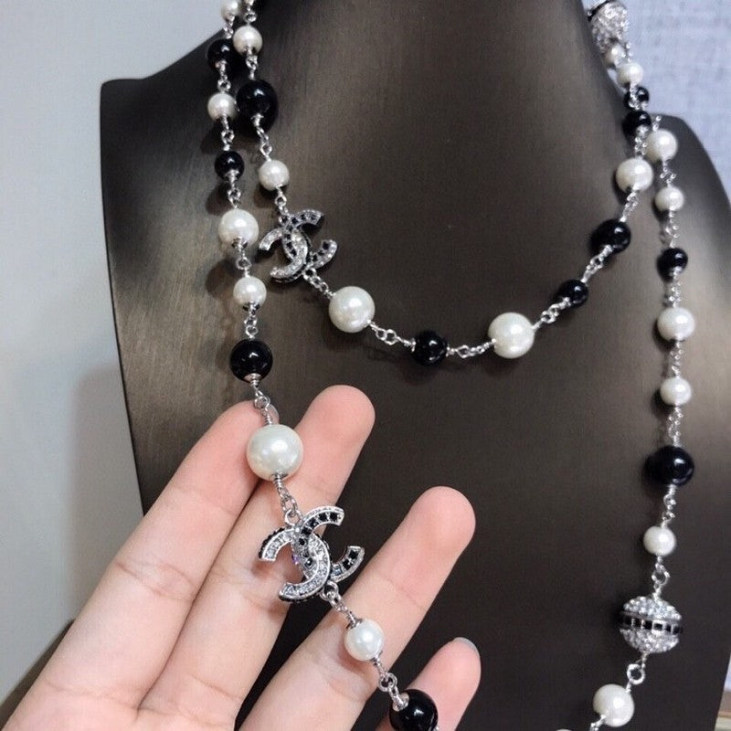 18K Chanel Long Black Pearl Necklace