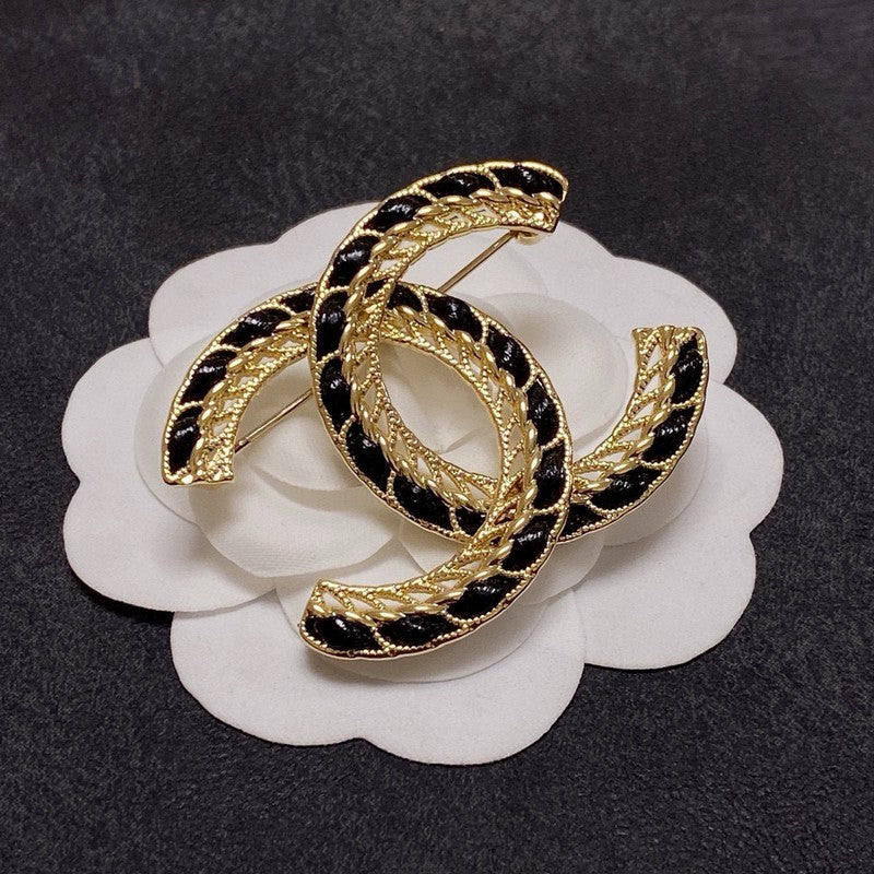 18K Chanel Leather Gold Brooch