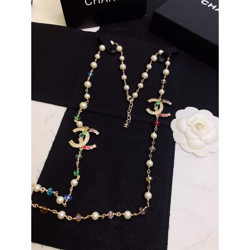 18K Chanel Color Long Pearl Necklace