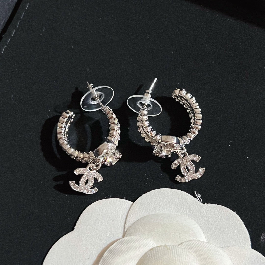 18K Chanel Diamond Pendant Earrings