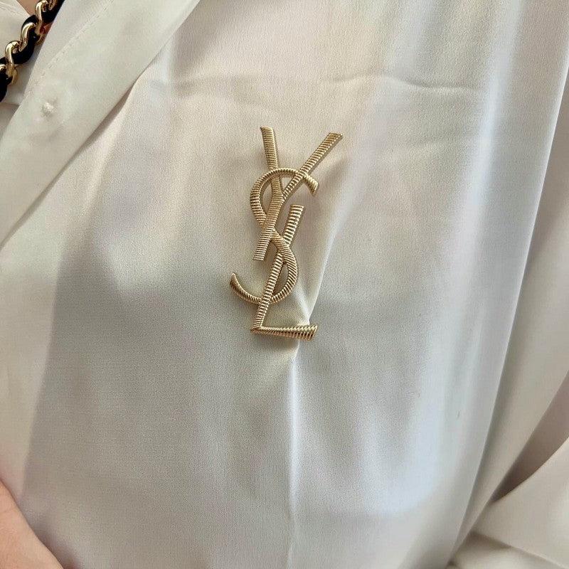 18K Saint Laurent YSL Stripe Gold Brooch