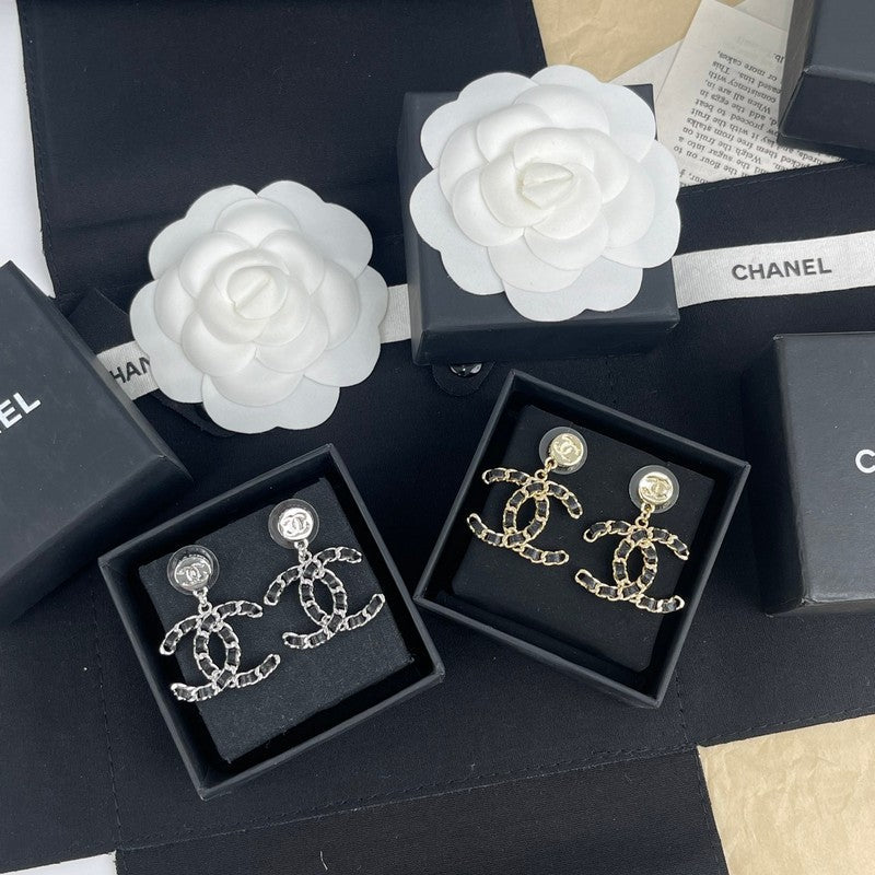 18K Chanel Leather Gold Earrings