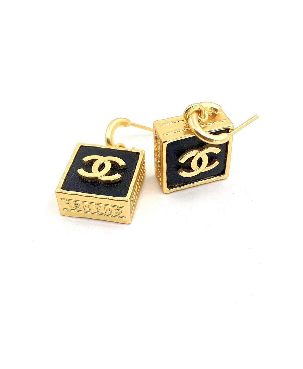 18K Chanel Black Bag Pendant Earrings