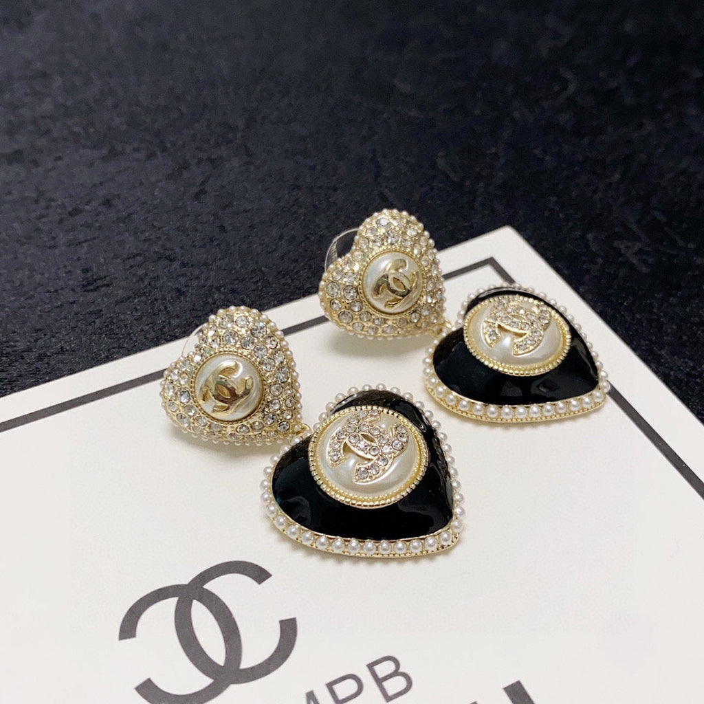 18K Chanel Black Heart Earrings