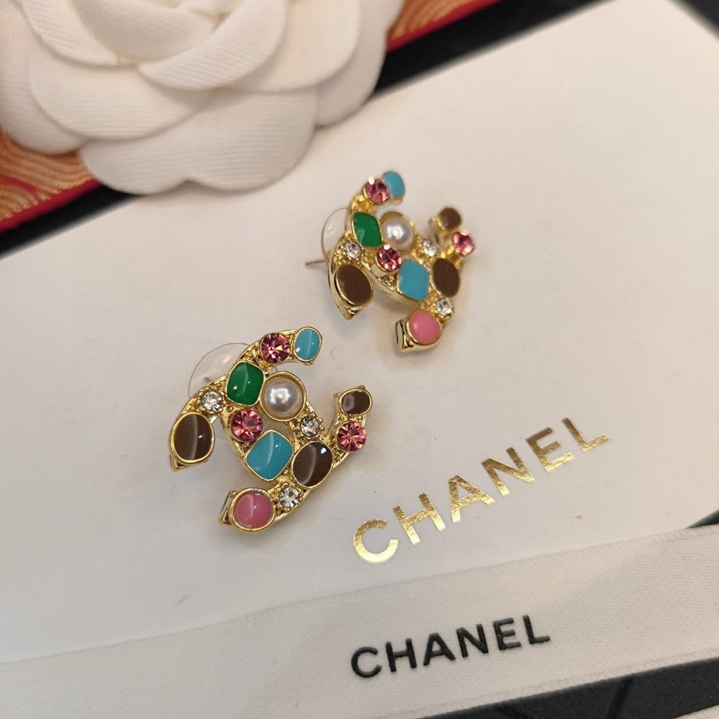 18K Chanel Multi-Color Crystals Earrings