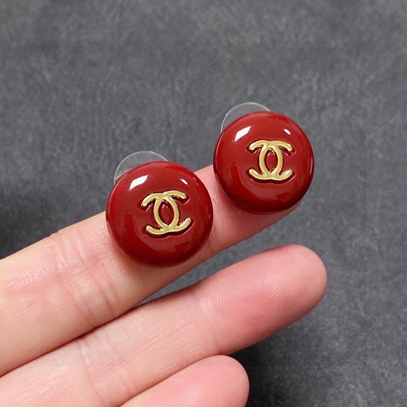 18K Chanel Wine Red Round Earrings