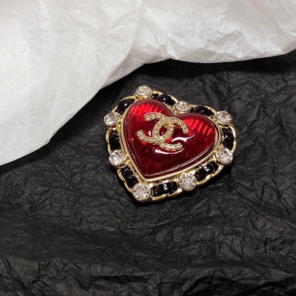 18K Chanel Red Crystal Heart Brooch