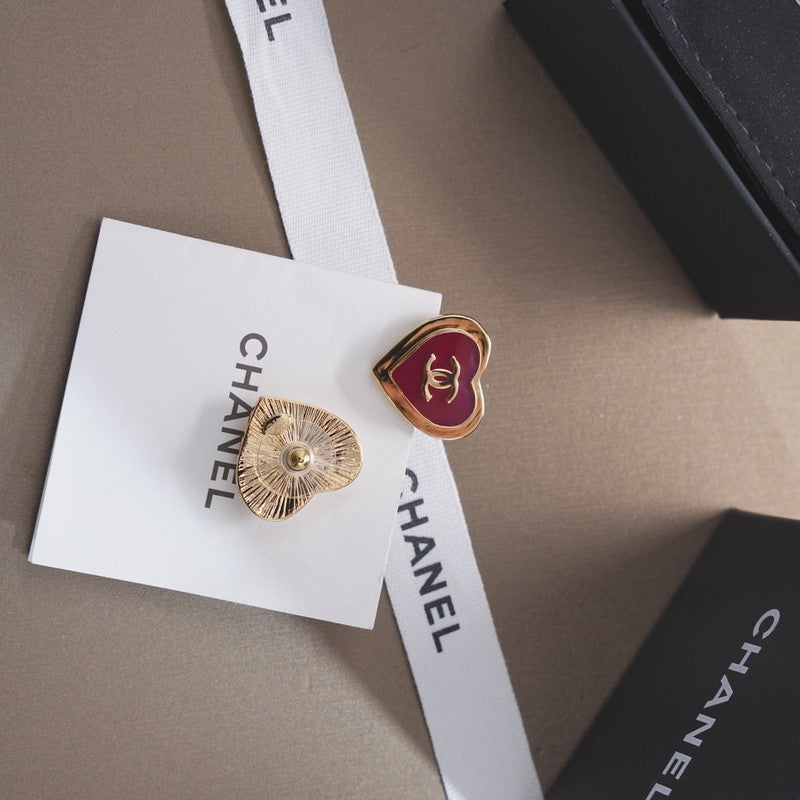 18K Chanel Black & Red Heart Earrings