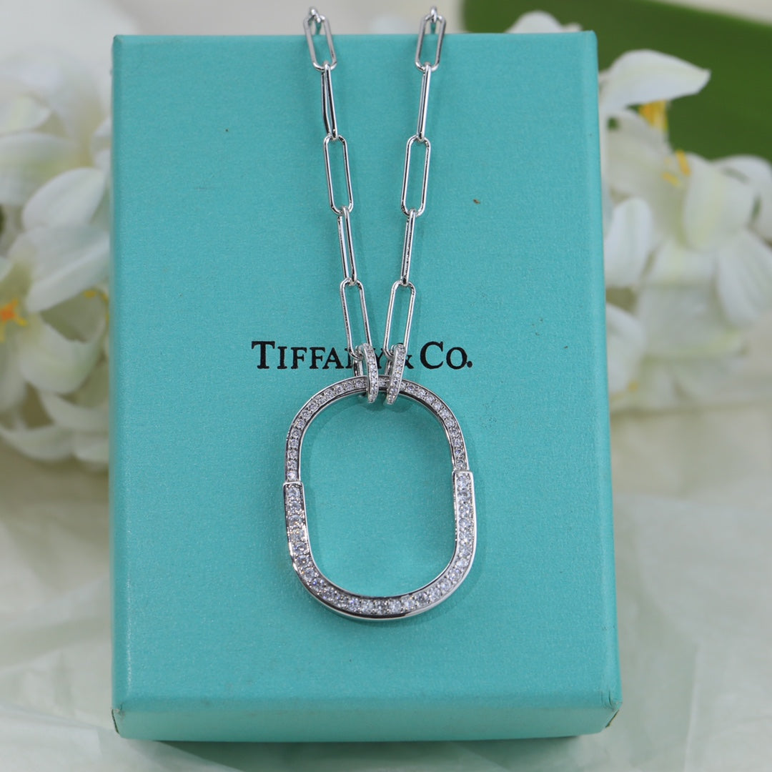 18K Tiffany & Co. Lock Pendant Pave Diamonds Necklace