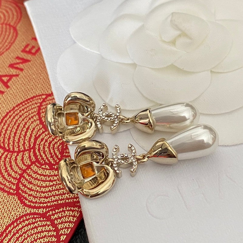 18K Chanel Camellia Pearl Earrings