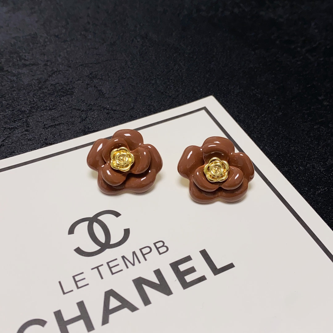 18K Chanel Red Camellia Resin Earrings