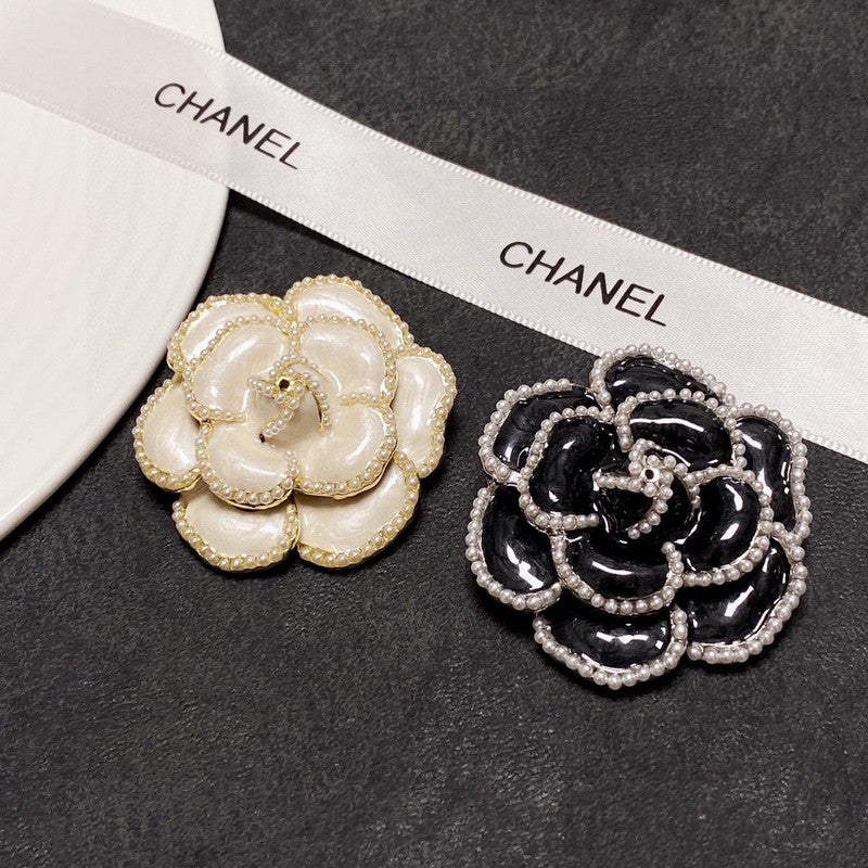18K Chanel Camellia Black & White Brooch