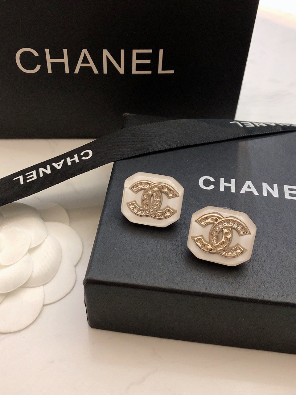 18K Chanel Resin Earrings