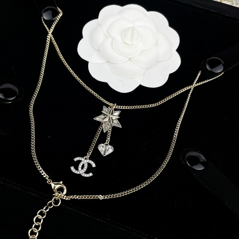 18K Chanel Heart & Star Crystal Necklace