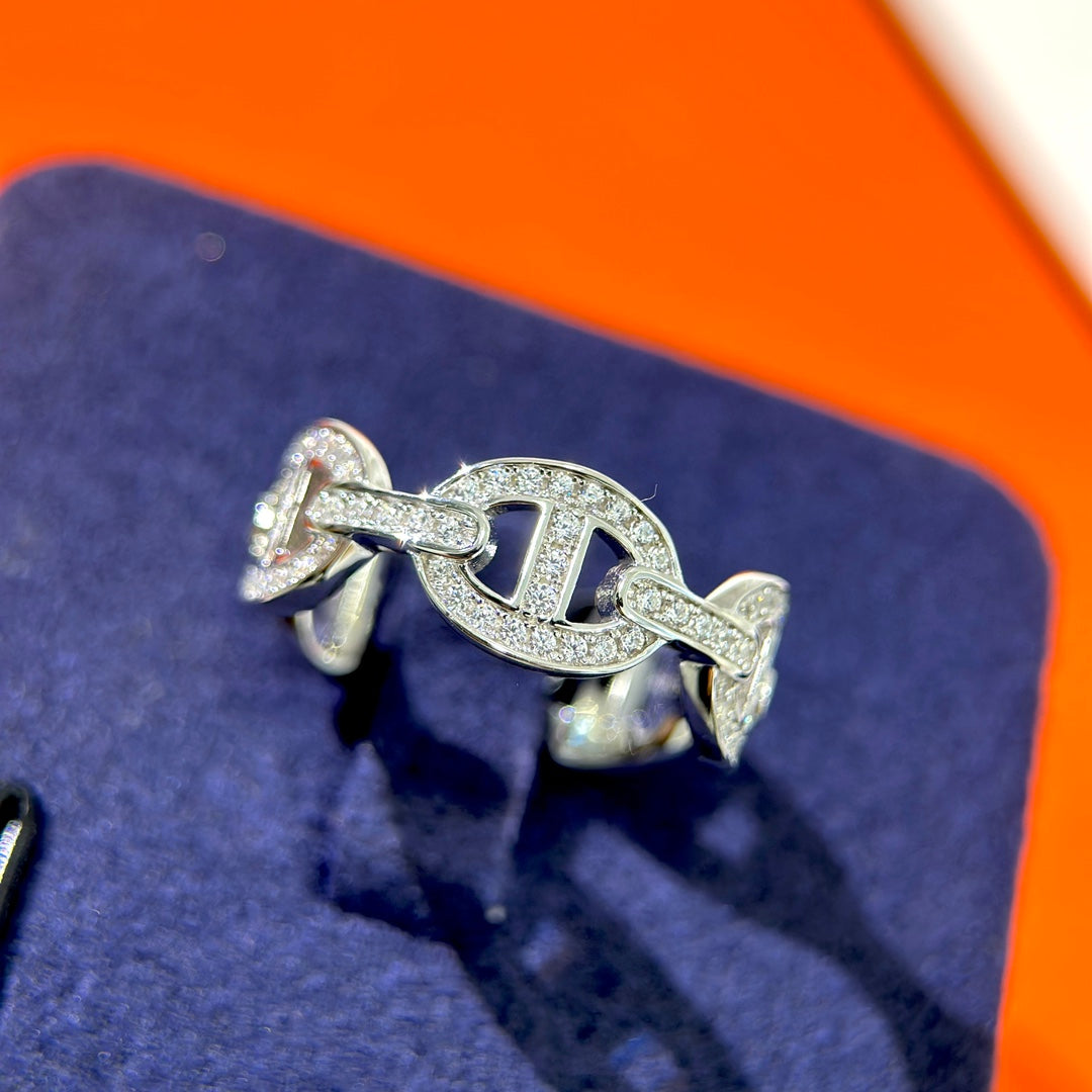 18K Chaine d'Ancre Enchainee Diamond Hermès Ring