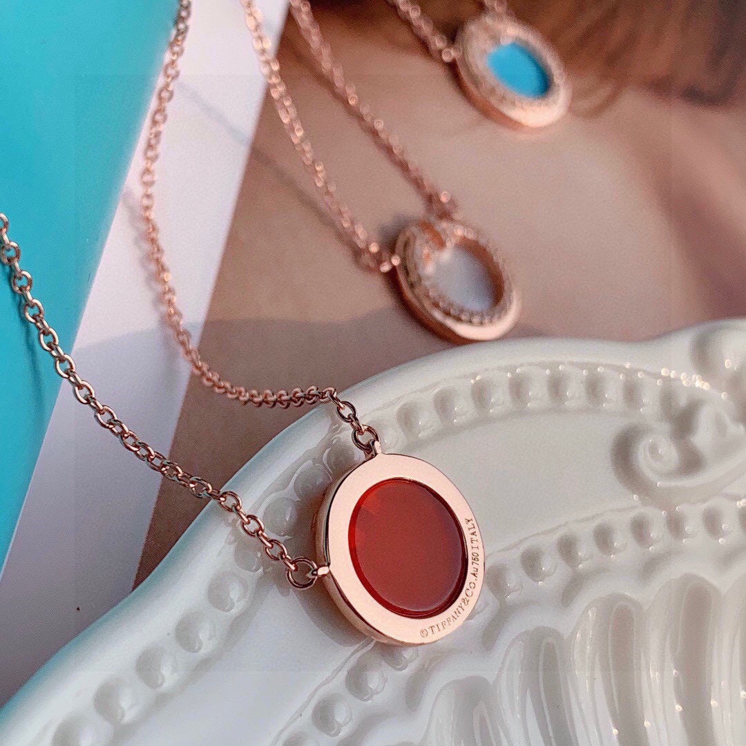 18K Tiffany & Co. Diamond & Turquoise Circle Pendant Necklace