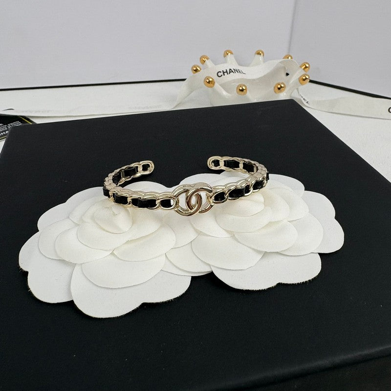 18K Chanel Black Leather Cuff Bracelet