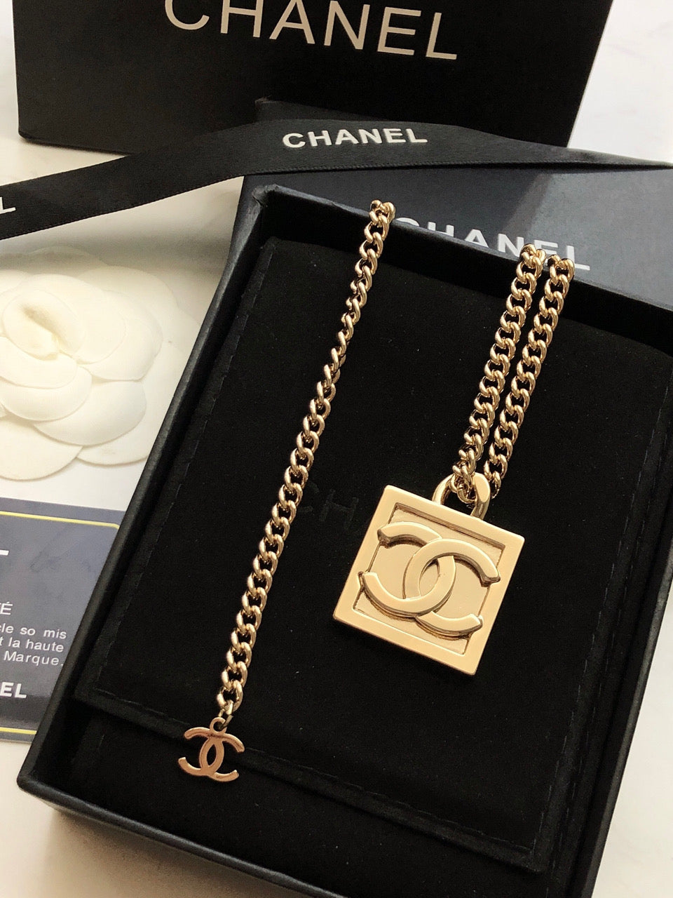 18K Chanel Square Logo Necklace