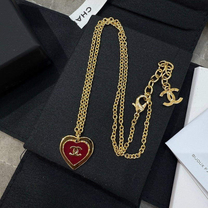 18K Chanel Black & Red Heart Gold Necklace