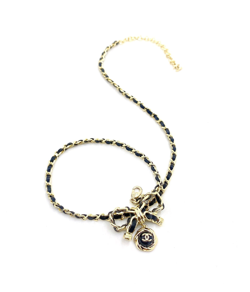 18K Chanel Rhinestone Bow Tie Necklace