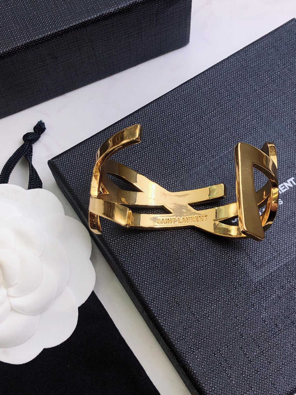 18K Saint Laurent YSL Monogram Cuff Bracelet