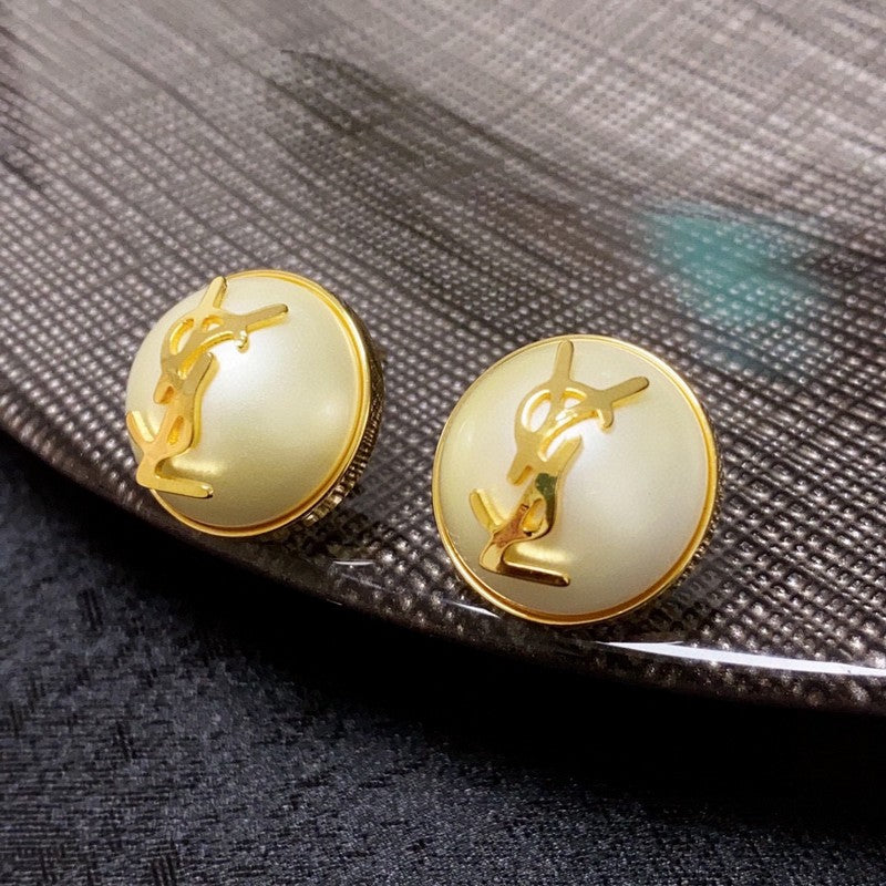18K Saint Laurent YSL White & Red Earrings