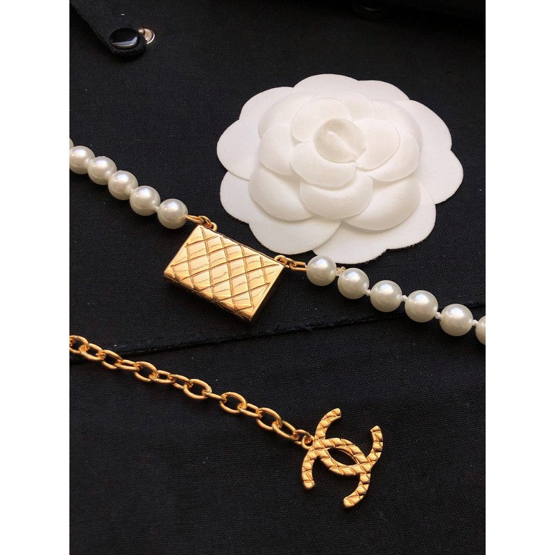 18K Chanel Pearl Bag Pendant Necklace
